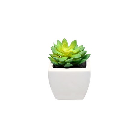 PLANTA DECORATIVA SUCULENTA GRANDE ARTIFICIAL MACETA BLANCA