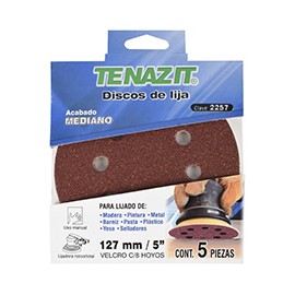 DISCO DE LIJA MEDIANO VELCRO 5 PULGADAS 5 PIEZAS