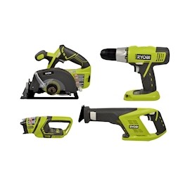 COMBO DE TALADRO + SIERRA ALTERNATIVA + SIERRA CIRCULAR + LINTERNA RYOBI