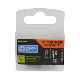 JUEGO DE PUNTAS PHILLIPS 0 PARA DESTORNILLADOR DE 1 PULGADA ACERO TRUPER 5 PIEZAS