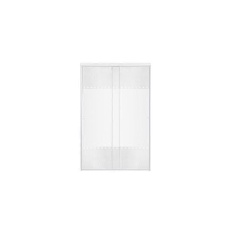 CANCEL DE 1.56 A 1.60 X ALTURA 1.87M. CRISTAL TEMPLADO DOBLE CORREDIZO GRABADO MEDIEVAL CON ALUMINIO BLANCO