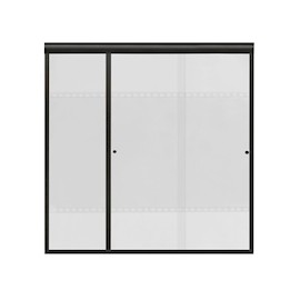 CANCEL DE 1.91 A 1.95 X 1.87M. CRISTAL TEMPLADO FIJO Y 2 CORREDIZOS GRABADO MEDIEVAL CON ALUMINIO DURANODICK