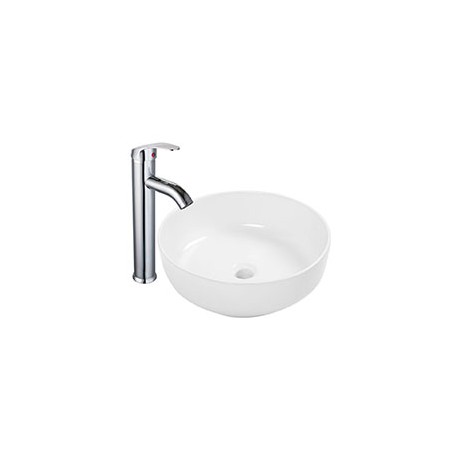 OVALÍN CERÁMICO BLANCO DE 41 CM CON LLAVE MEZCLADORA MONOMANDO