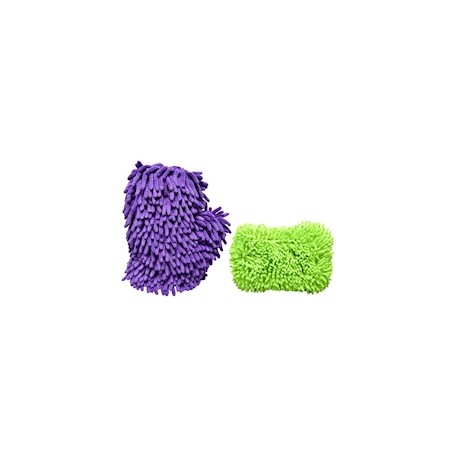 GUANTE Y ESPONJA MULTIUSOS DE MICROFIBRA MULTICOLOR 2 PIEZAS
