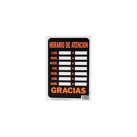 LETRERO DE PLÁSTICO PARA PARED HORARIO DE ATENCIÓN 30.6 X 21.5 CM