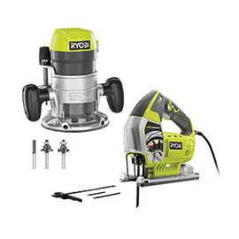 COMBO DE FRESADORA DE BASE FIJA Y SIERRA CALADORA RYOBI