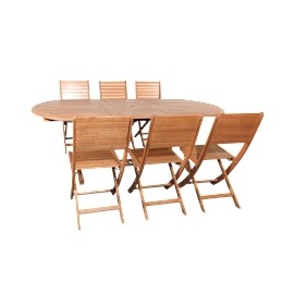 COMEDOR DE JARDÍN EXPANDIBLE TACONA CAFÉ 6 SILLAS ESTRUCTURA DE MADERA
