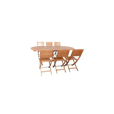 COMEDOR DE JARDÍN EXPANDIBLE TACONA CAFÉ 6 SILLAS ESTRUCTURA DE MADERA