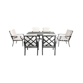 COMEDOR DE JARDÍN KINGSBURY NEGRO 6 SILLAS TELA ESTRUCTURA DE ACER