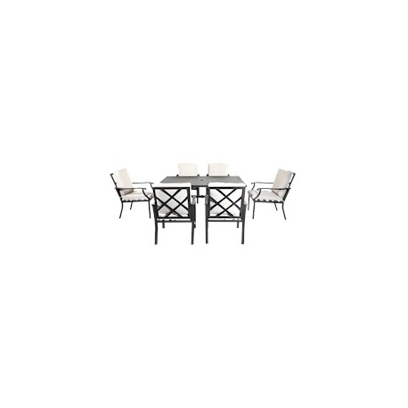 COMEDOR DE JARDÍN KINGSBURY NEGRO 6 SILLAS TELA ESTRUCTURA DE ACER
