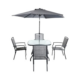 COMEDOR DE JARDÍN BLACKWELL GRIS 4 SILLAS TELA ESTRUCTURA DE ACERO