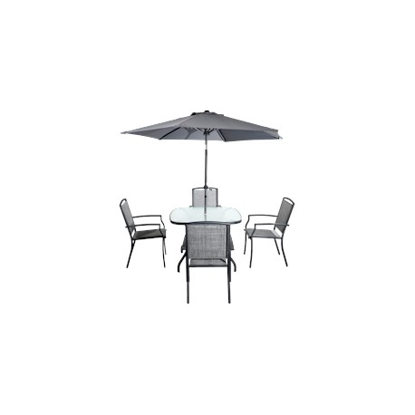 COMEDOR DE JARDÍN BLACKWELL GRIS 4 SILLAS TELA ESTRUCTURA DE ACERO