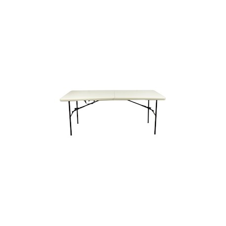 MESA RECTANGULAR TIPO MALETA 182 X 76.2 X 74.9 CM BEIGE DE PLÁSTICO Y ESTRUCTURA DE ACERO