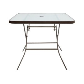MESA CUADRADA PLEGABLE 86 X 86 CM NEGRO ESTRUCTURA ACERO Y VIDRIO