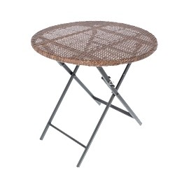 MESA REDONDA PLEGABLE 77 X 75 CM CAFÉ ESTRUCTURA HIERRO Y RATÁN