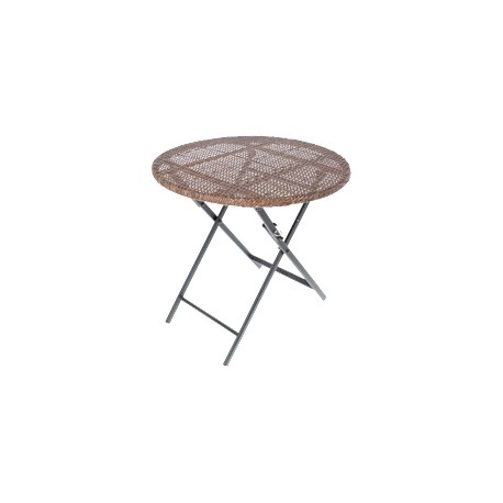 MESA REDONDA PLEGABLE 77 X 75 CM CAFÉ ESTRUCTURA HIERRO Y RATÁN