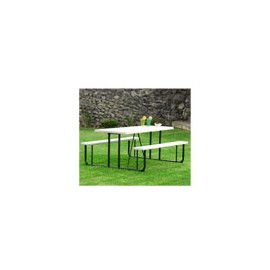 MESA DE PICNIC RECTANGULAR PLEGABLE 182 X 144 CM GRIS ESTRUCTURA ACERO Y RESINA