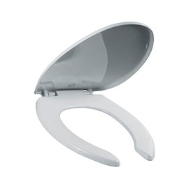 ASIENTO PARA BAÑO PLÁSTICO ALARGADO BLANCO FRENTE ABIERTO CIERRE LENTO BEMIS