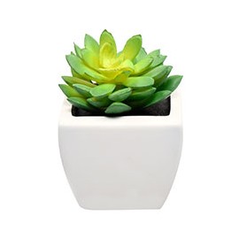 PLANTA DECORATIVA SUCULENTA GRANDE ARTIFICIAL MACETA BLANCA