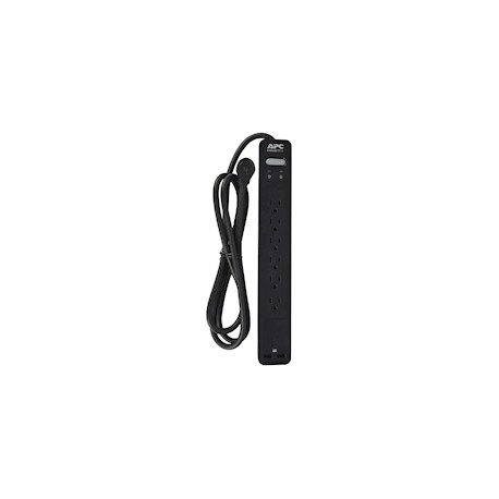 SUPRESOR NEGRO CON 6 TOMAS Y 2 PUERTOS DE USB