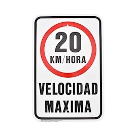 LETRERO DE VELOCIDAD MÁXIMA 20 KM/HR BLANCO 45.7 X 30.7 CM