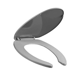 ASIENTO PARA BAÑO PLÁSTICO ALARGADO GRIS FRENTE ABIERTO BEMIS