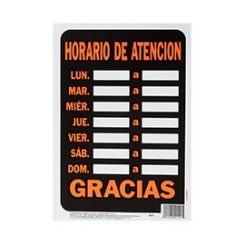 LETRERO DE PLÁSTICO PARA PARED HORARIO DE ATENCIÓN 30.6 X 21.5 CM