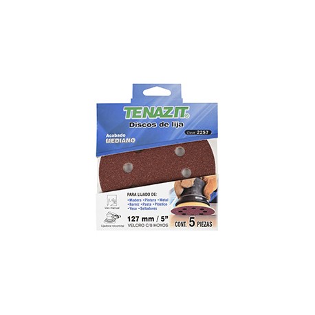 DISCO DE LIJA MEDIANO VELCRO 5 PULGADAS 5 PIEZAS