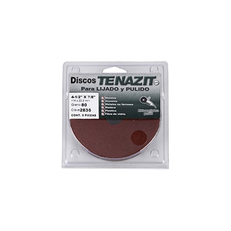 DISCO PARA LIJADO Y PULIDO DE 4 1/2 X 7/8 DE PULGADA ROJO 5 PIEZAS