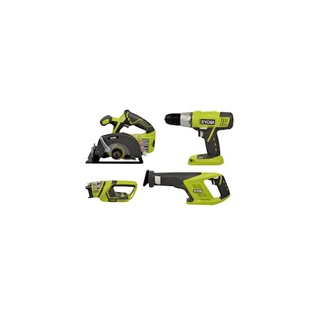 COMBO DE TALADRO + SIERRA ALTERNATIVA + SIERRA CIRCULAR + LINTERNA RYOBI