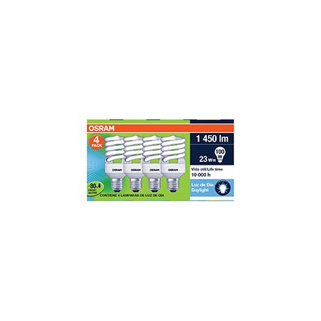 FOCO AHORRADOR ESPIRAL OSRAM 23W LUZ FRIA 4 PACK