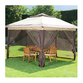 GAZEBO INSTANTÁNEO CAFÉ 365 X 365 X 294 CM ACERO CON TELA DECORATIVA