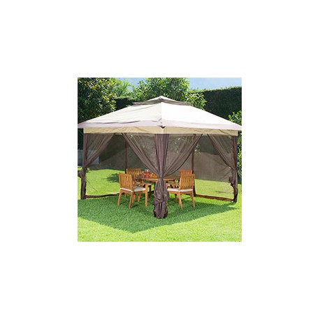 GAZEBO INSTANTÁNEO CAFÉ 365 X 365 X 294 CM ACERO CON TELA DECORATIVA