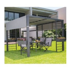 PÉRGOLA NEGRO 305 X 220 CM DE ACERO CON TELA DECORATIVA