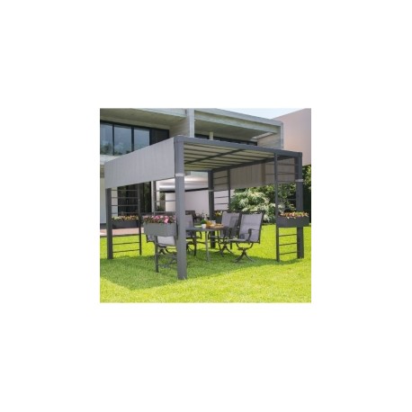 PÉRGOLA NEGRO 305 X 220 CM DE ACERO CON TELA DECORATIVA