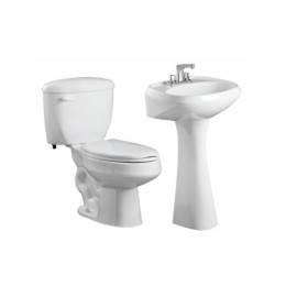 PAQUETE SANITARIO CASTELAR 2 PIEZAS ALARGADO 4.8L BLANCO INCLUYE TAZA, TANQUE LAVABO, PEDESTAL Y ASIENTO