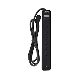 SUPRESOR NEGRO CON 6 TOMAS Y 2 PUERTOS DE USB